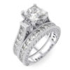 925 Sterling Silver Rhodium Finish CZ Princess Engagement Set Ring