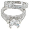925 Sterling Silver Rhodium Finish CZ Princess Engagement Set Ring - Image 3