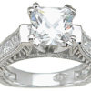 925 Sterling Silver Rhodium Finish CZ Princess Engagement Set Ring - Image 4