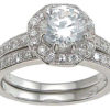 925 Sterling Silver Rhodium Finish CZ Antique Style Engagement Set Ring